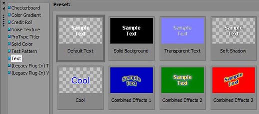 Examples of text generators in the Vegas Pro.